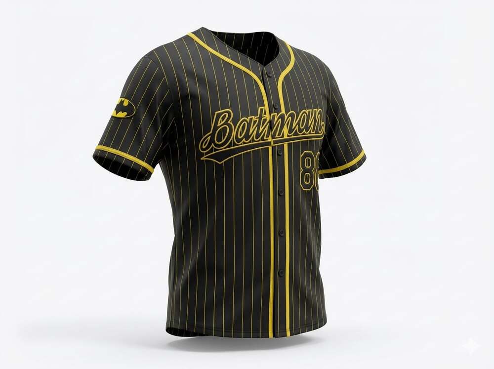 Custom Batman Pinstripe Baseball Jersey Black and Gold D'Alleva 80